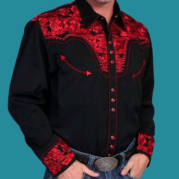 Vintage  Scully Gunfighter Men's Western Button Down Crimson w/caballero cuffs - Picture 13 of 15